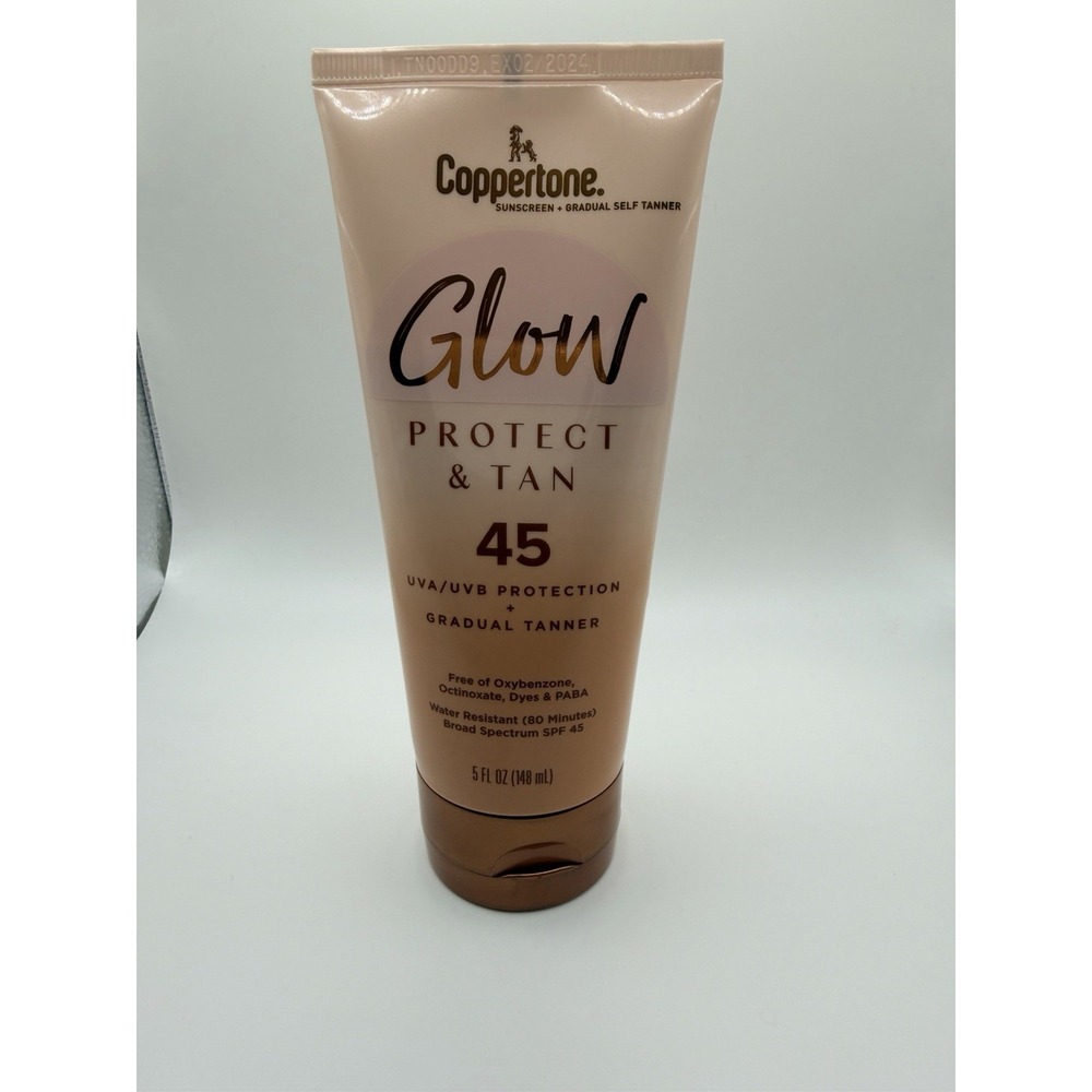 Coppertone Glow Protect and Tan Sunscreen SPF 45, 5‎ fl Oz EXP 02/2024